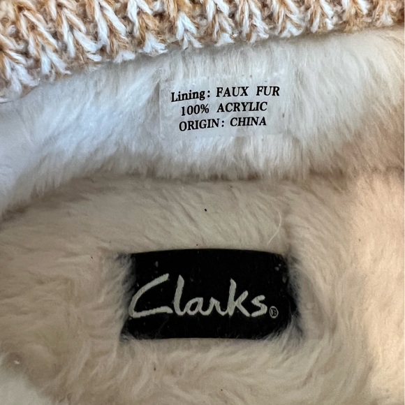 Clarks Slippers Womens 10 Brown Suede Moccasin Faux Fur Lined Sweater Cuff Trim - Picture 2 of 8